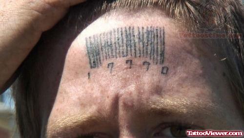 Barcode Forehead Tattoo