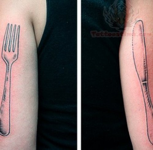 Fork And Knife Tattoos On Biceps