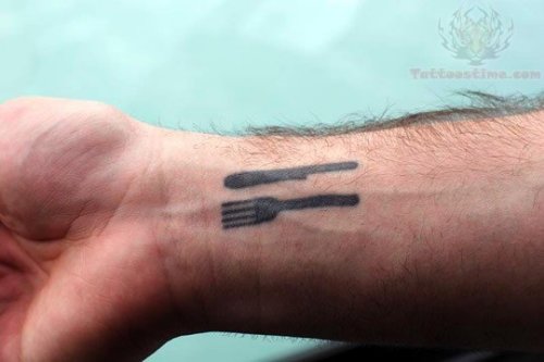Fork And Knife Tattoo On Men Wrist