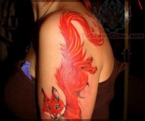 Colored Fox Tattoo On Half Sleeve