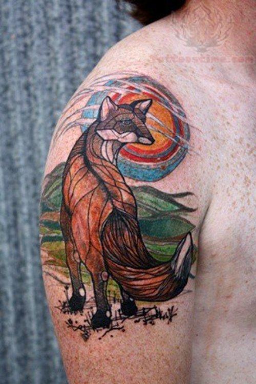 Fox Tattoo On Men Right Shoulder