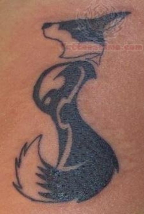 Black Ink Fox Tattoo