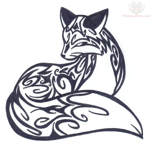 Sitting Fox Tribal Tattoo Design