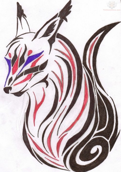 Colorful Tribal Fox Tattoo Design