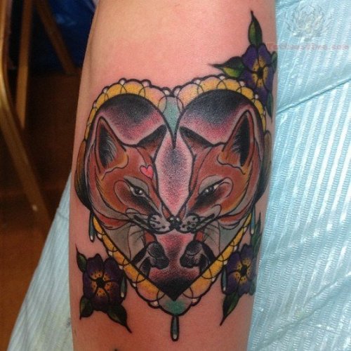 Heart And Fox Heads Tattoos