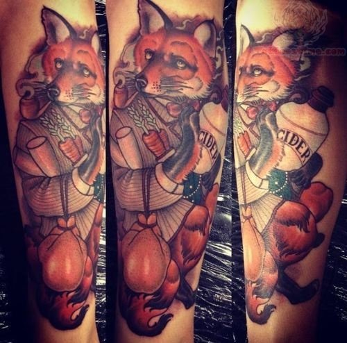 Fox With Bottle Tattoo