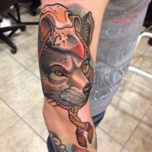 Color Fox Head Tattoo On Half Sleeve