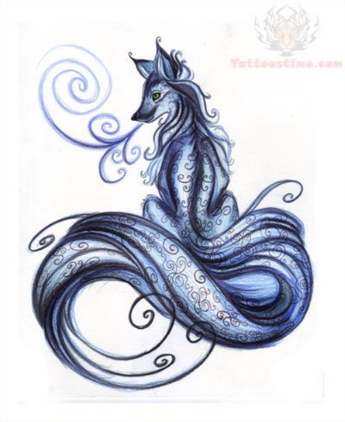 Blue Fox Tattoo Design