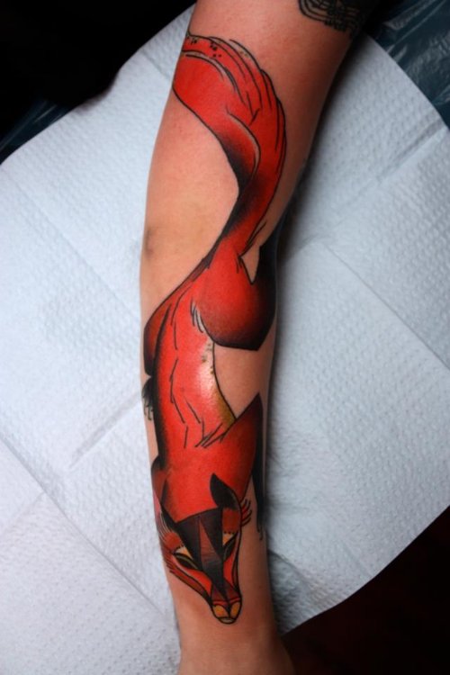 Color Ink Fox Tattoo On Full Sleeve