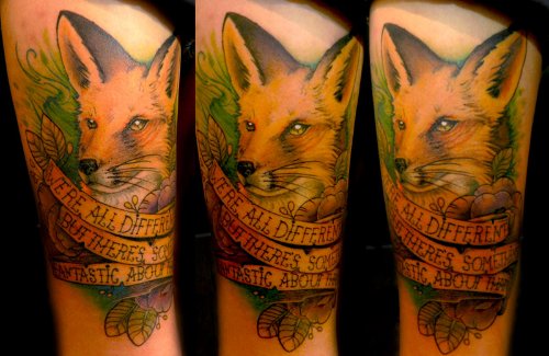 Banner And Fox Head Tattoo