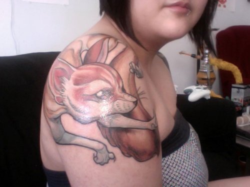 Fox Tattoo On Girl Right Shoulder