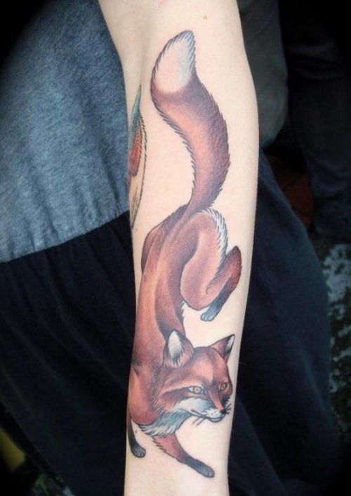 Fox Tattoo On Girl Left Sleeve