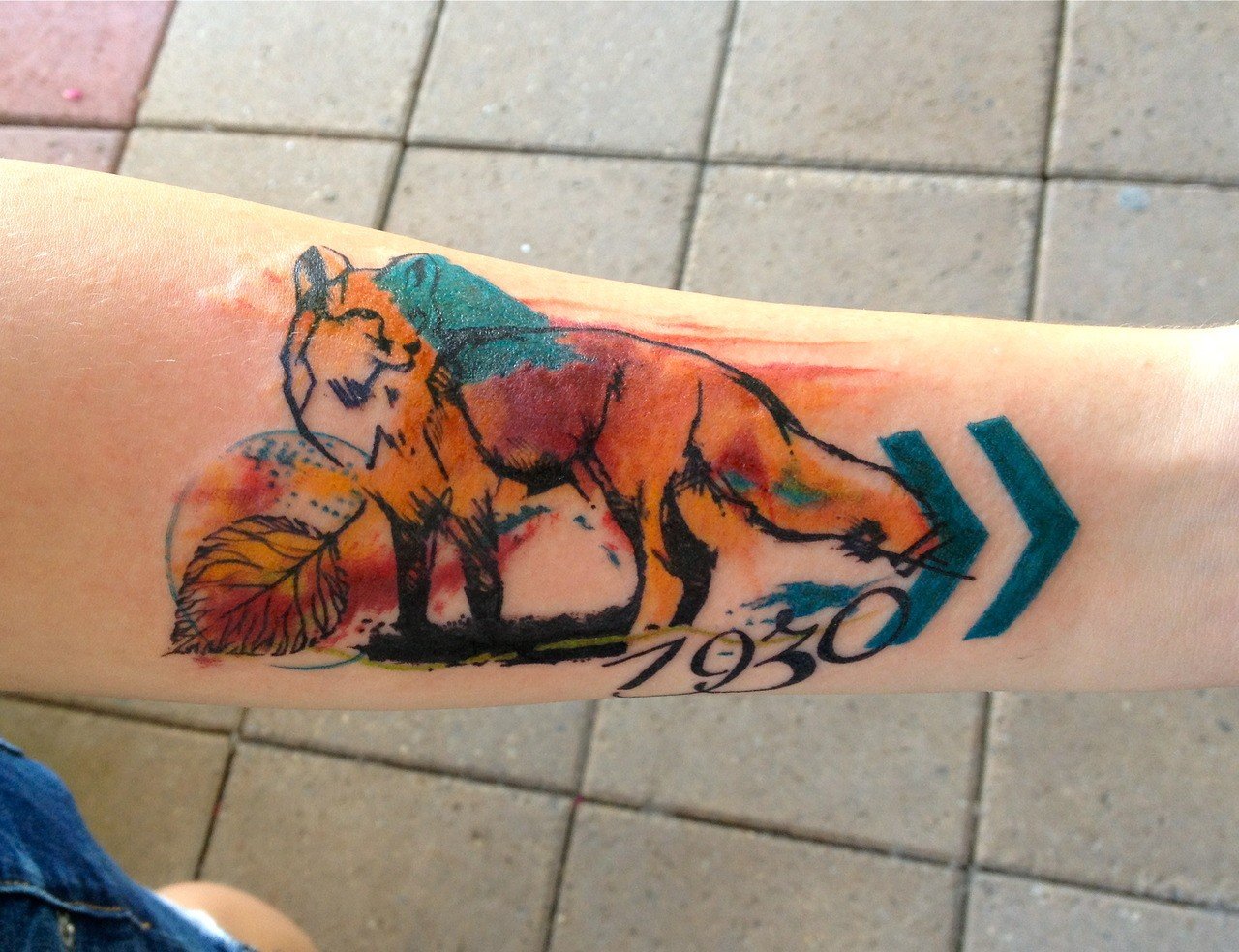 Abstract Fox Tattoo On Forearm