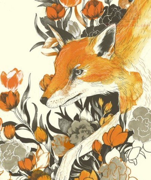 Flowers And Fox Tattoo