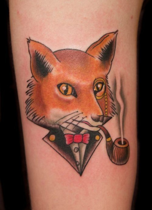 Smoking Fox Head Tattoo On Bicep