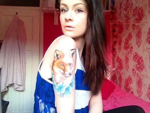 Fox Head Tattoo On Girl Half Sleeve