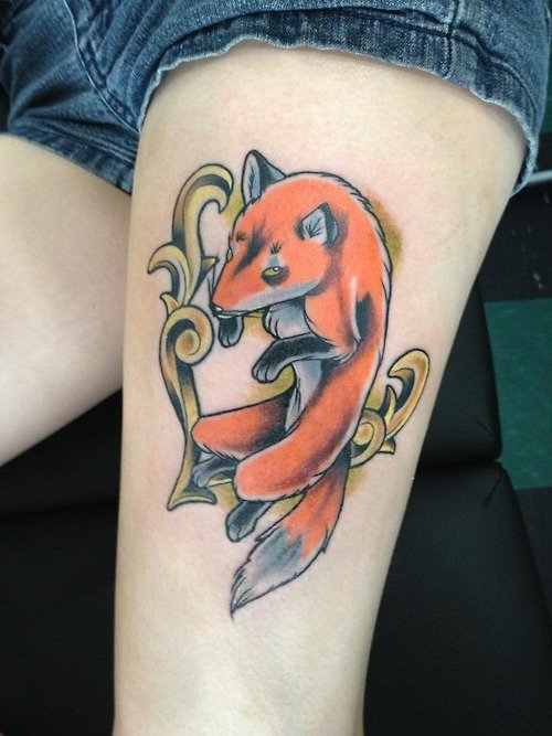 Left Thigh Fox Tattoo