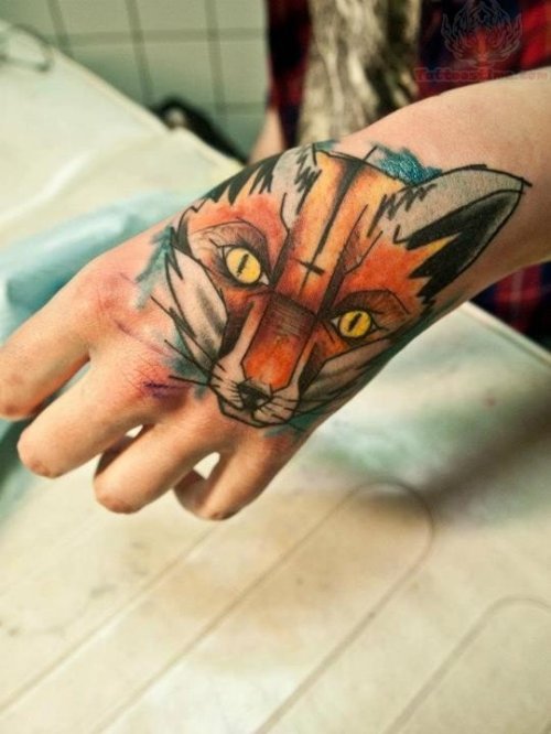 Fox Head Tattoo On Hand