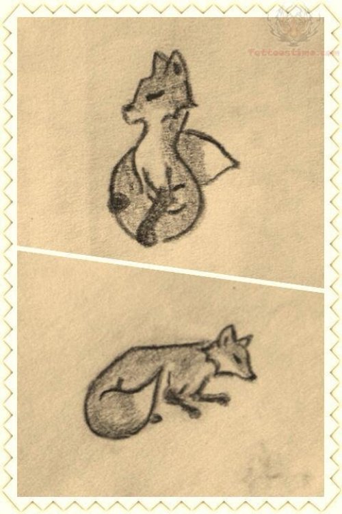 Grey Ink Fox Tattoos Designs