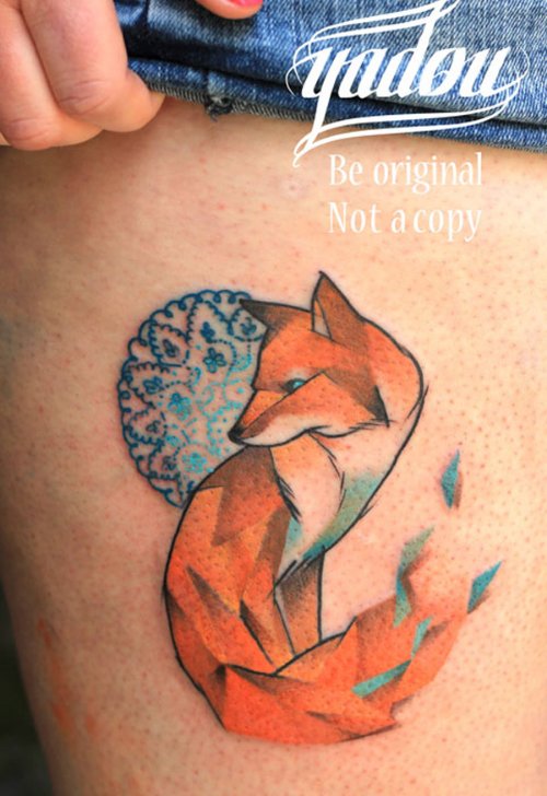 Awesome Watercolor Fox Tattoo On Side