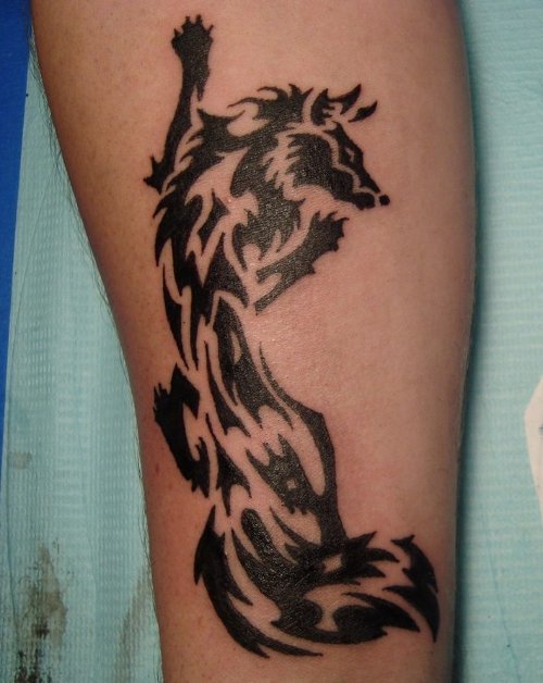 Black Ink Fox Tattoo On Sleeve