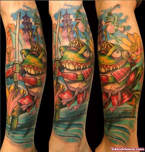 Samurai Frog Tattoo On Leg
