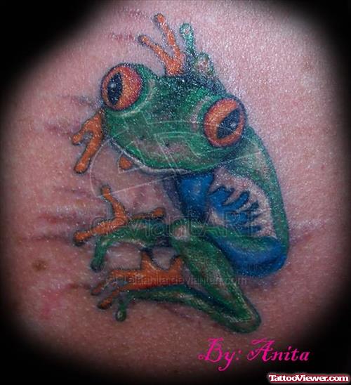 Big Eyes Green Frog Tattoo