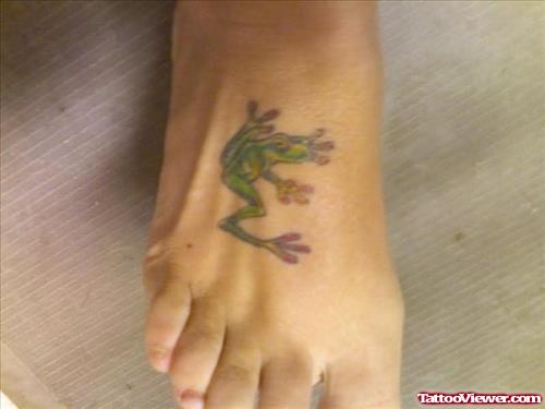 Frog Jumping Tattoo On Foot