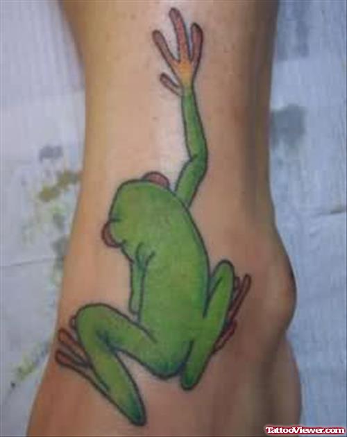 Green Frog Tattoo On Ankle