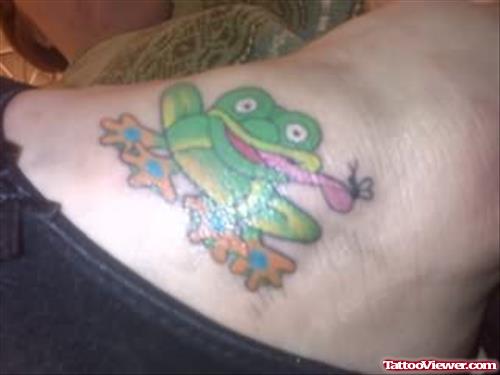 Big Tongue Frog Tattoo On Foot