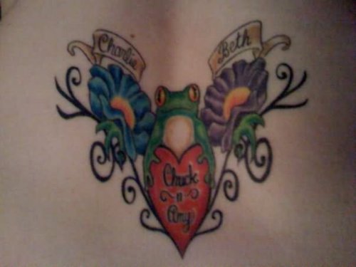 Frog Holding Red Heart Tattoo