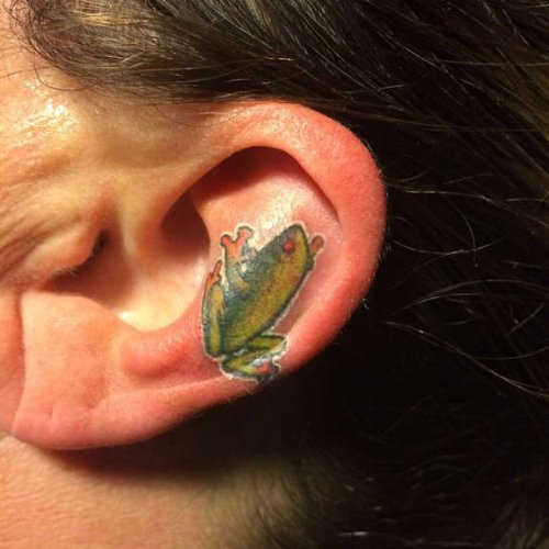 Left Ear Frog Tattoo For Women