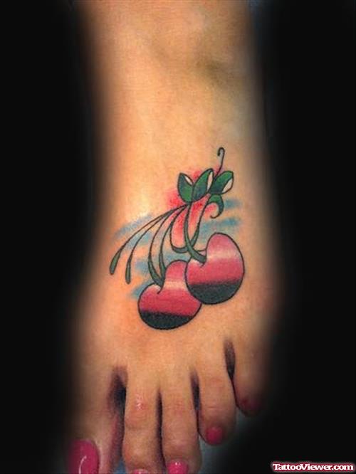 Amazing Cherry Tattoo On Foot