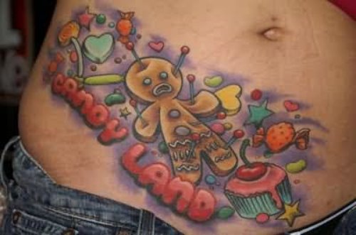 Candy Land Tattoo On Belly