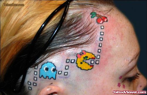 Funny Pacman Tattoo On Head