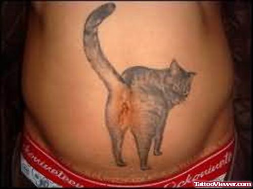 Funny Cat Back Tattoo