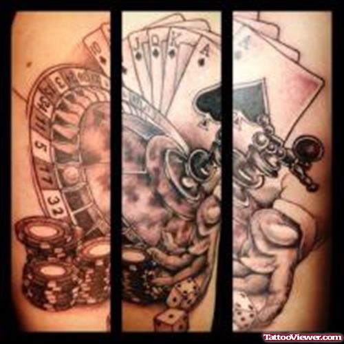 Grey Ink Cards And Casino Gambling Tattoo