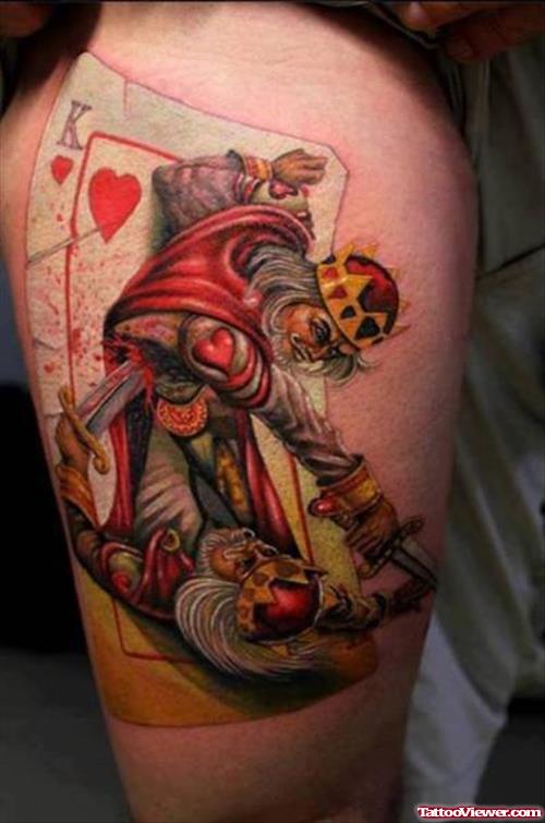 Colored King Of Heart Gambling Tattoo