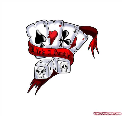 Colored Cards And Dice Gambling Tattoo Design