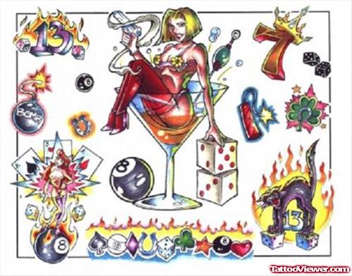 Beautiful Colored Gambling Tattoo Design