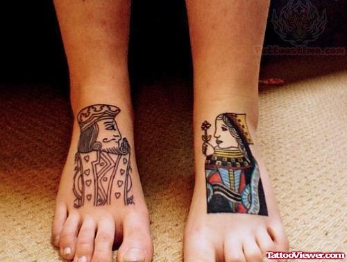 King And Queen Poker Gambling Tattoos On Feet