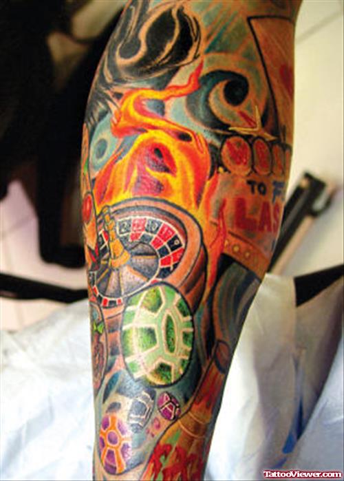 Flaming Casino Tattoo On Arm