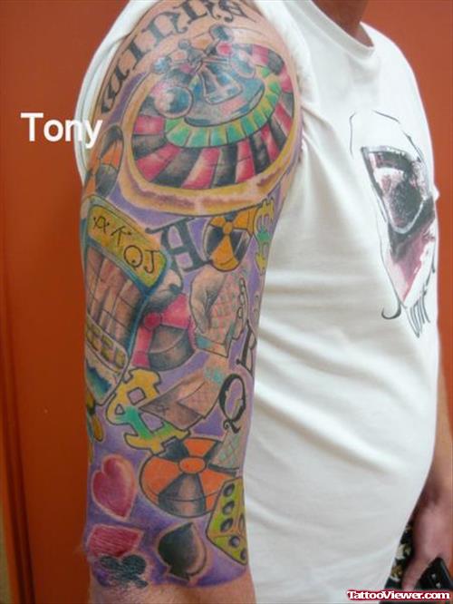 Right Arm Colored Gambling Tattoo - 52973p