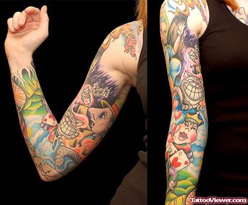Awesome Colored Gambling Tattoo For Girls