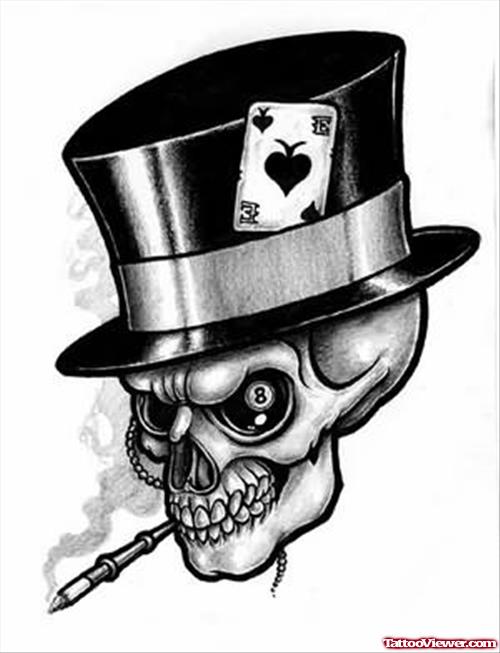 Smoking Skull With Hat Gambling Tattoo Design