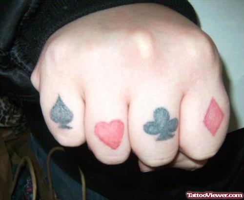 Card Symbols Knuckles Tattoo On Fingers