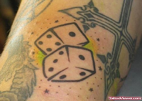 Grey Ink Dice Tattoos On Arm