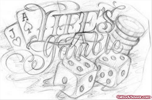 Grey Ink Dices And Life Gamble Tattoo Design