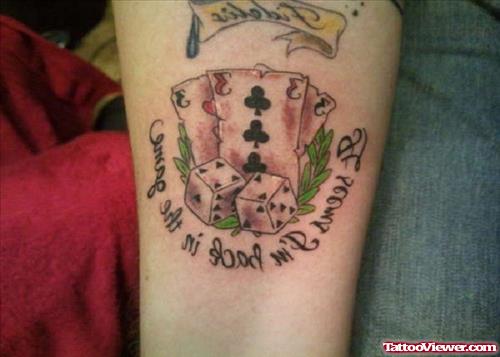 Dices And Cards Gambling Tattoo On Arm