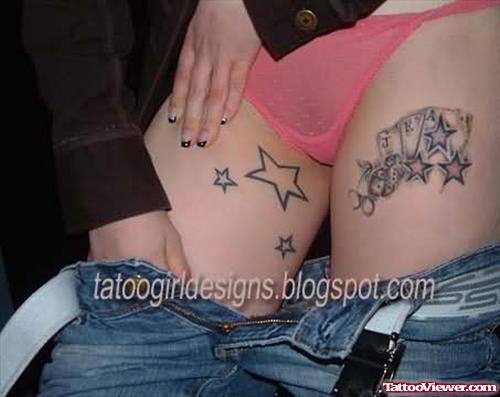 Outline stars and Gambling Tattoos On Thigh